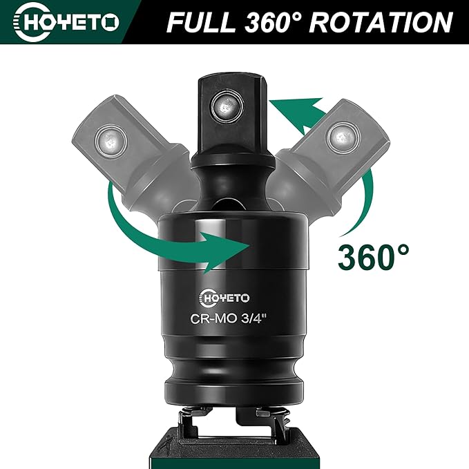 3/4" Drive Impact Swivel Socket Adapter, Universal Joint with Cr-Mo Steel High-Torque Swivel Socket Set for Machinery Repair