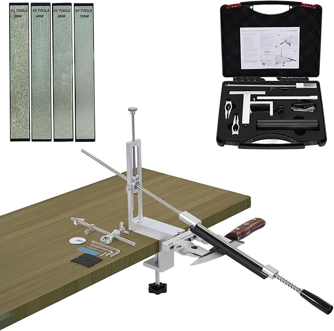 Professional Angle Knife Sharpener with 360째Rotating Dual Clamps,Quick G-Clamp Desktop Fixation,2 set Angle Adjustment Systems,Aluminum Body, Includes 4 Diamond Stones??for Kitchen & Outdoor Blades