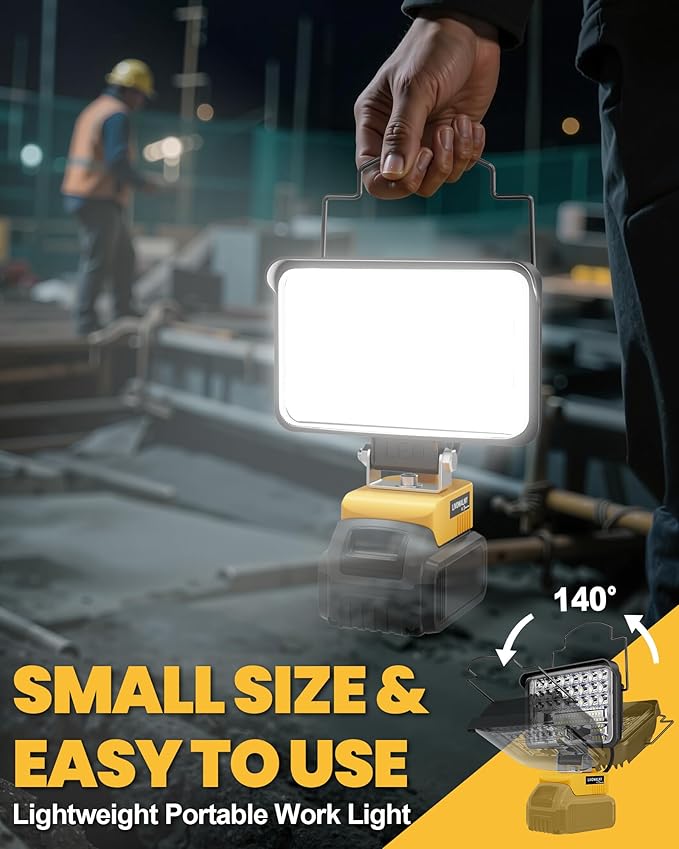 LIVOWALNY Cordless LED Work Light Compatible with Dewalt, 78W 7800LM 5" 20V Battery Flashlights with USB & Type-C & Low Voltage Protection & 140째 Pivoting Head for Emergency, Outdoors & Job Site Light