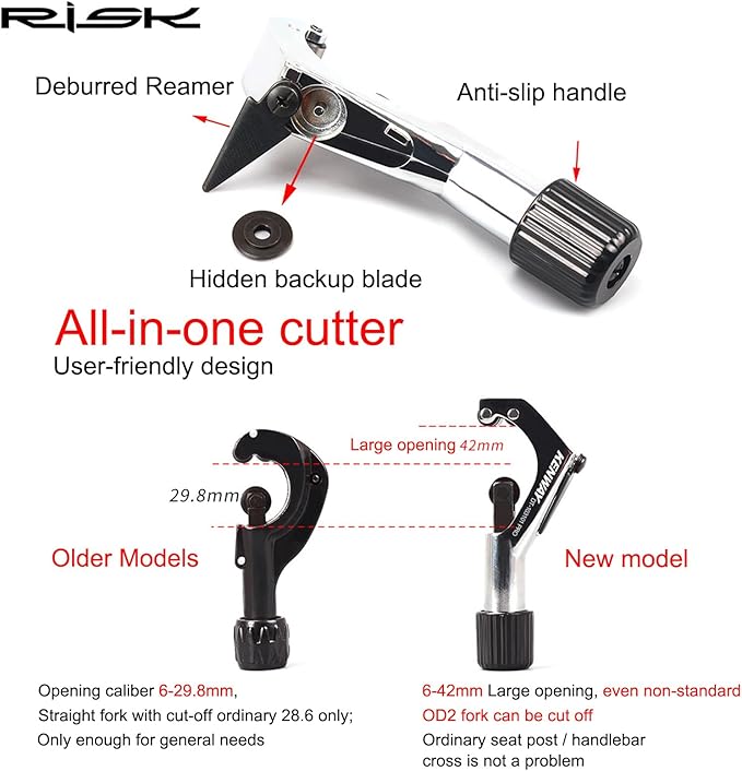 Road Mountain Bike Fork Steerer Seat Post Handlebar Tube Cutter Tool, Bicycle Metal Pipe Cutter Tool with 5pcs Cutter Wheels for Size 1/4"-1-5/8" (6mm-42mm)