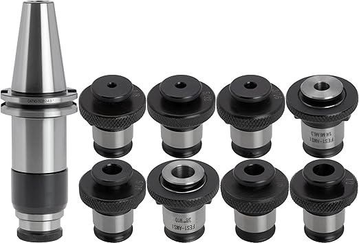 CAT 40 Taper Floating Tap Holder Set, Quick Change, Positive Drive, with 8 pcs Adapters for #5 to 1/2" Taps
