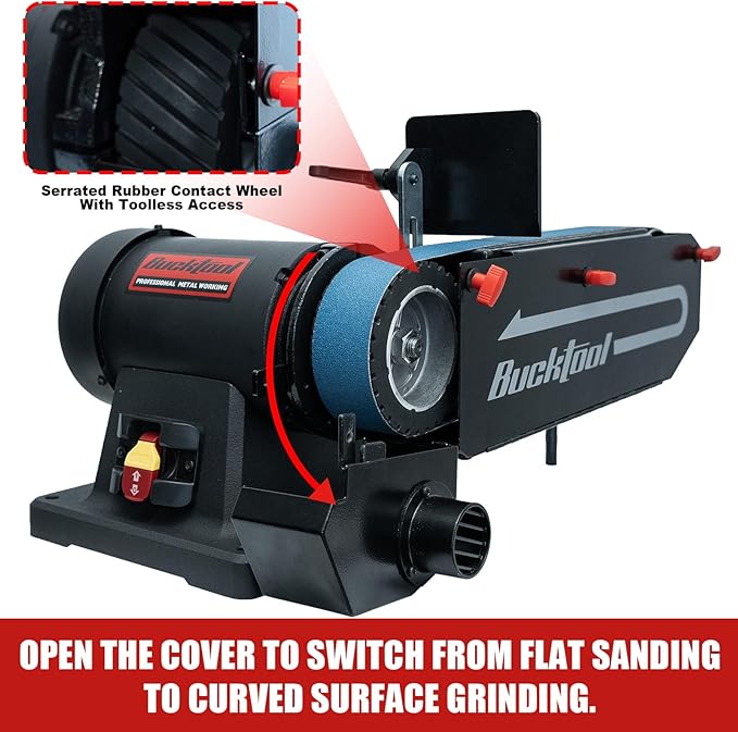 Bucktool 1HP 7A Belt Sander, 2횞48 Inch 4500 FPM Bench Belt Sander, Dual-Purpose Flat & Curved Sanding Design, Iron Base & Platen with Safety Switch, Ideal for Knife Making, Metalworking, Workshop Use