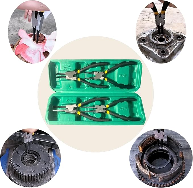 4 PCS Snap Ring Pliers Set ??7" Internal & External Circlip Pliers with Straight/Bent Jaw Tips, Heavy Duty CR-V Steel Retaining Ring Pliers Kit with Storage Box
