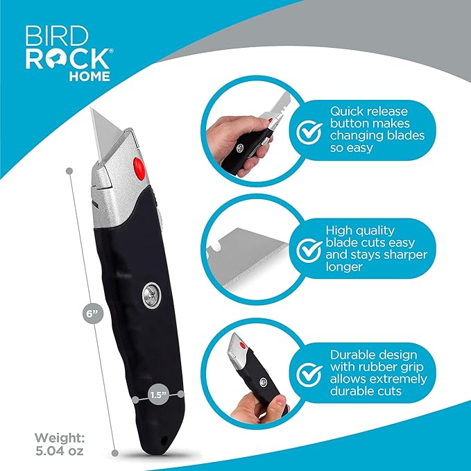 Internet's Best Premium Utility Knife - Set of 20 - Retractable Razor Knife Set ??5 Extra Blade Refills - Box Cutter Locking Razor Knife ??Rubber Grip - Black