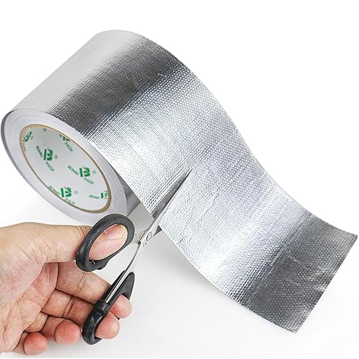 BOMEI PACK Adhesive Aluminum Foil Heat Shield Tape Barrier 4in x 66ft, Fiberglass Thermal Insulation Reflective Material High Temp
