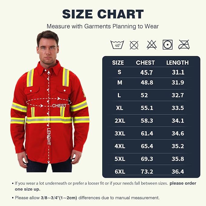 SKSAFETY 7oz FR Shirts for Men, Welding Shirt Hi Vis Flame Resistant 100% Cotton Fire Retardant Longsleeve Shirt CAT2