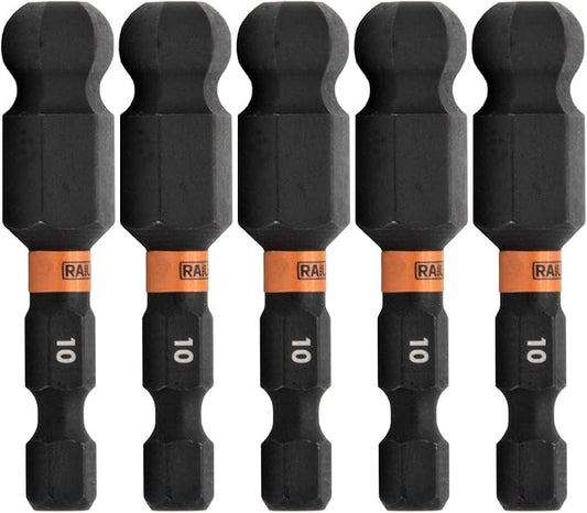 Railer 10mm Hex Impact Driver Bit - 5 Pack (2 inch, S2 Steel, Heat Hardened)
