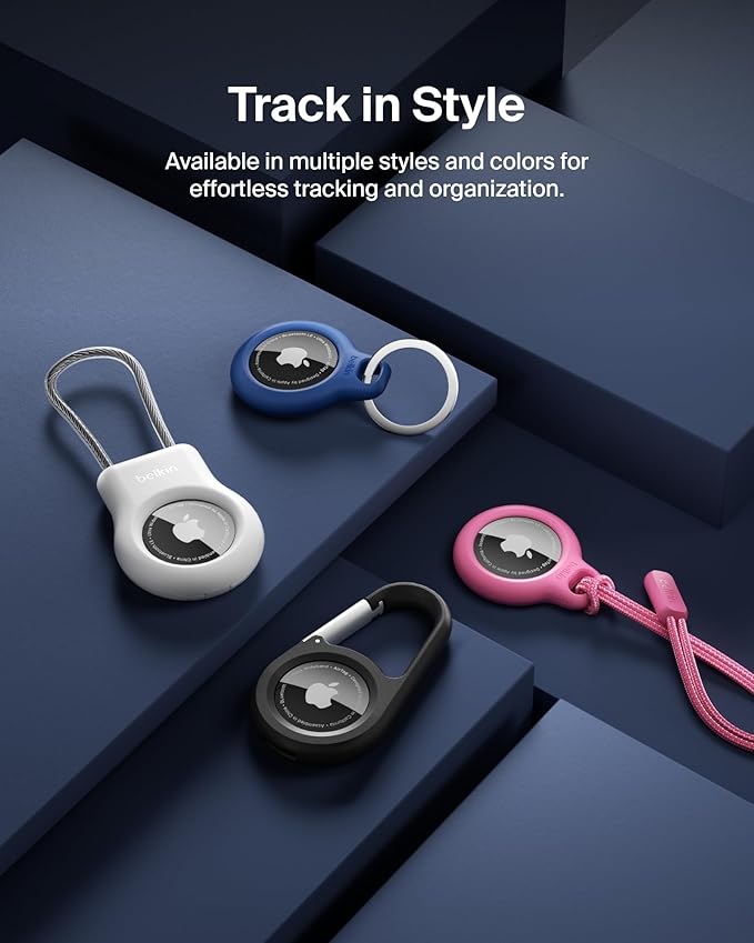 Belkin Apple AirTag Secure Holder with Key Ring - Durable, Scratch-Resistant Case with Open Face & Raised Edges - Protective AirTag Keychain Accessory for Keys, Pets, Luggage, & More - Black