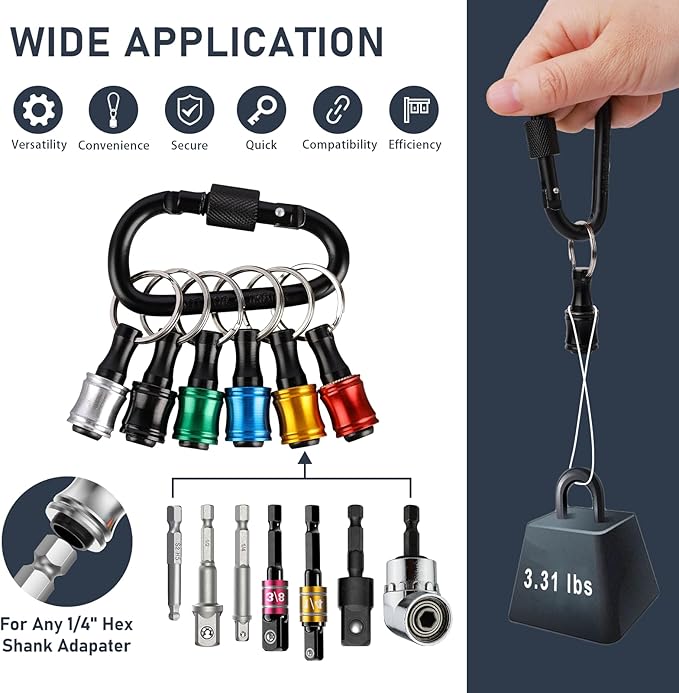 Valkynos 12PCS Bit Holder Key Chain, 1/4 Bit Holders with Right Angle Drill Attachment, Drill Bits Holder for Impact Driver Quick Release, Impact Bit Holder, Cool Gadgets Gifts for Men
