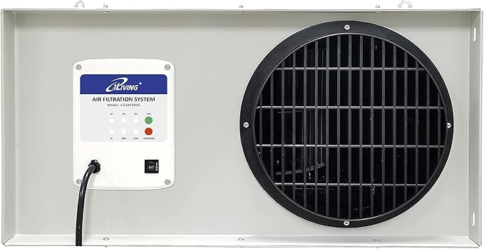 iLIVING ILG8AF8000 3-Speed Air Filtration System Fan with Remote, Hanging or on Wheels Filter for Garage Air Cleaner, Shop Dust Collector, and Woodworking Station, 1025 CFM