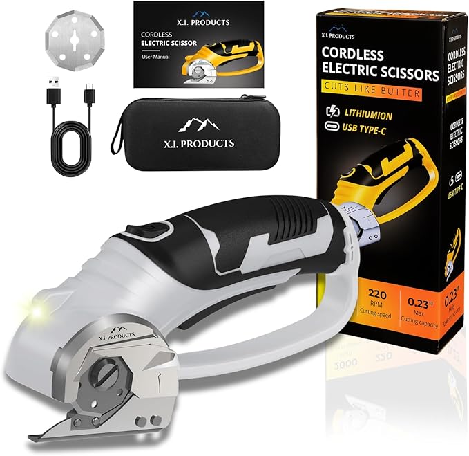 Cordless Electric Scissors ??4V Rotary Fabric & Cardboard Cutter ??Light-Duty Carpet Cutting Tool for Crafting and Home Use ??Portable Rechargeable Box Cutting Machine with Replaceable & Extra Blade