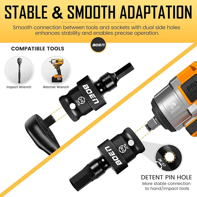 boen 3/8" Drive Universal Hex Bit Socket Set, 7-Piece SAE Impact Swivel Allen Bit Sockets, 360째 Rotation Flexible Wobble Hex Bit Driver Socket Set, With Storage Rail, CR-MO Steel