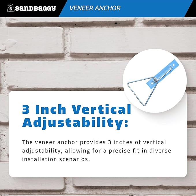 Sandbaggy Type 3 Adjustable Veneer Anchor - Hot Dipped Galvanized (Triangle Tie Included) - Brick, Masonry (12 Gauge (HDG), 150, Count)