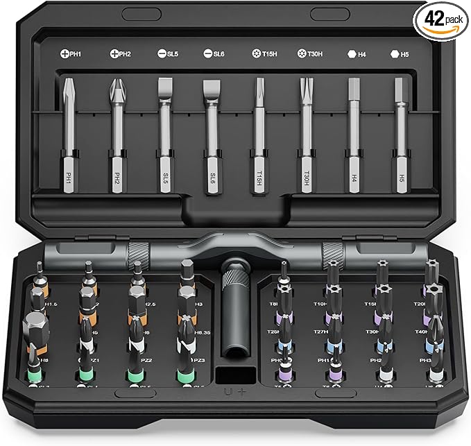 AMIR Magnetic Screwdriver Set, Ratchet Screwdriver Set with 40 Precision Bits and Ratchet Handle, 42-in-1 DIY Repair Tool Kit for Home Improvement, Electronics, Computers, Bicycles Repair