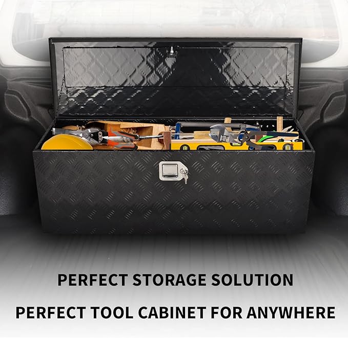 44 Inch Aluminum Truck Bed Tool Box, 5 Bar Tread Truck Tool Box with Lock&Keys, Heavy Duty Waterproof Flatbed tool box for Vans, Trailers, RVS竊똖rucks, Black(44"x15"x15")