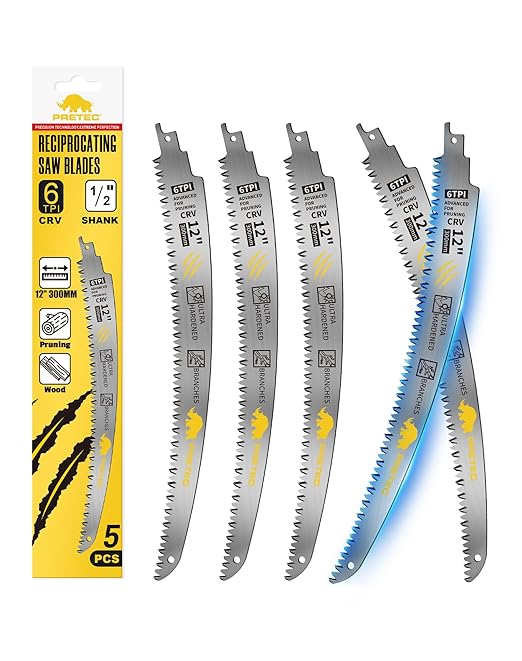 Japanese Teeth Reciprocating Saw Blades 12 Inch, Arc Edge Wood Pruning Reciprocating Saw Blades 6TPI Tree Trimming, Wood Cutting, Cr-V Reciprocal Saw Blades Better Wear Resistance, (5 Pack)