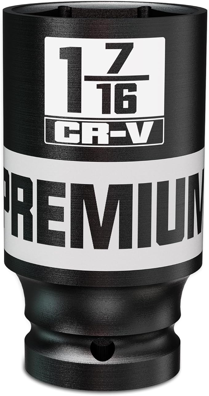 1/2" Drive Impact Socket, 1-7/16 Deep Socket, SAE, 6 Point, CR-V, Perfect for Home, Mechanic and Repair Project