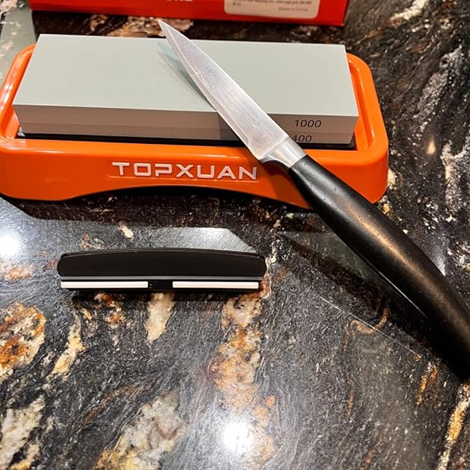 Knife Sharpening Stone 2 Sided 240/800 Grit Sharpener Waterstone,Professional Kitchen Whetstone with Orange Plastic Base,Non-slip Rubber and Angle Guide