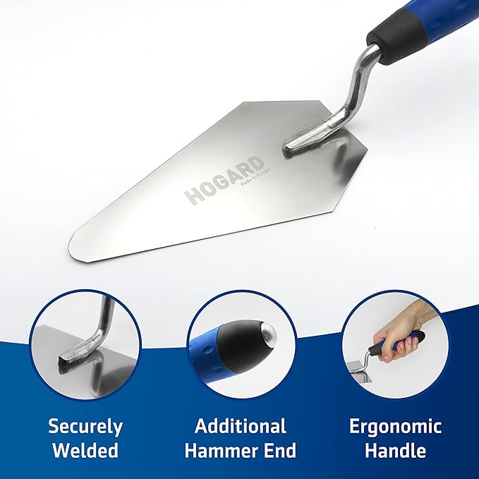 HOGARD 5" Pointing Bricklayer Trowel Premium | Stainless Steel, with Soft Grip Handle | Best Marshalltown Trowel for Your Bricklaying Tools.