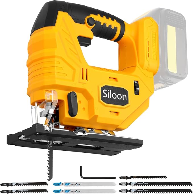 Jig Saw with De-walt 20v Battery,Cordless Jigsaw with 7 Speed Variable Up to 3200RPM, LED Light, 45° Bevel Cuts,3 Orbital Settings for Straight/Curve/Bevel/Circle Cutting(Battery Not Included)