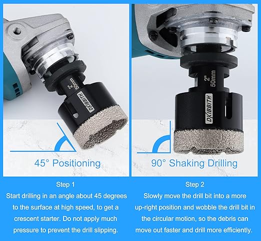 DKIBBITH Dry Diamond Core Drill Bits, 2 Inch Tile 50mm Vacuum Brazed Angle Grinder Hole Saw for Porcelain Ceramic Granite Brick Concrete with 5/8-11 Thread to 3/8'' Hex Shank Adapter, Black