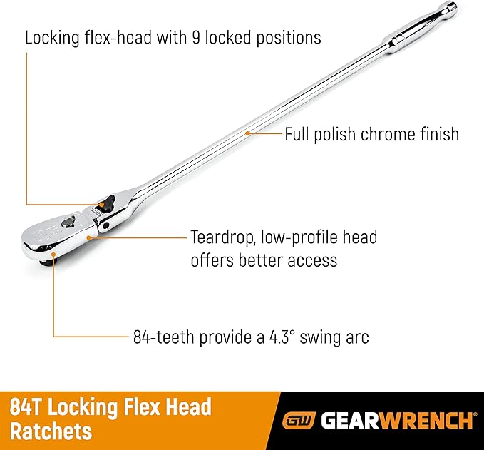 GEARWRENCH 11 Piece 1/4", 3/8" & 1/2" Drive 84 Tooth Mixed Teardrop Ratchet Set - 81296A-07