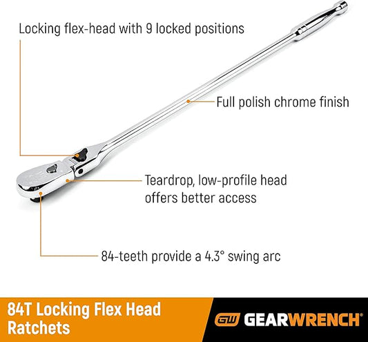 GEARWRENCH 11 Piece 1/4", 3/8" & 1/2" Drive 84 Tooth Mixed Teardrop Ratchet Set - 81296A-07