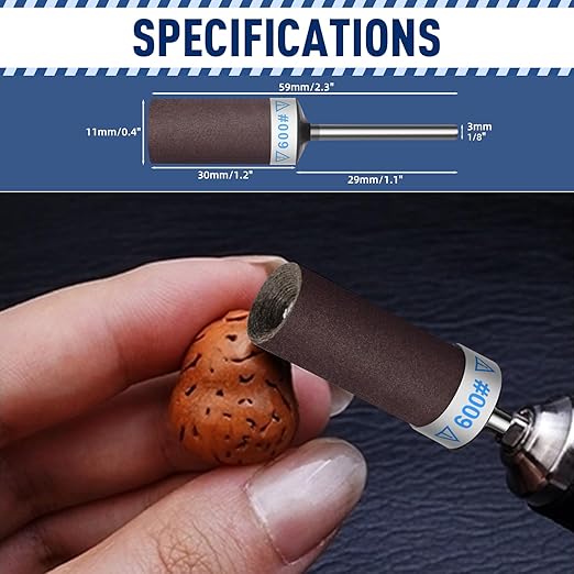 10Pcs 600 Grit Sanding Drums Sandpaper Sticks Set for Dremel Rotary Tool with 1/8" Shank, Sanding Bits Kit Rotary Tool Accessories for Metal Rust Removal/Stone Grinding/Jade Polishing (600 Grit)