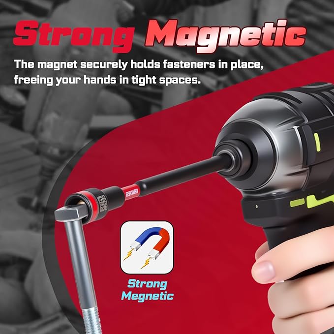 Impact Nut Driver Set, 10 Pieces 6?쒵ong 3/8?? Point Alloy Steel Magnetic SAE Nut Setter Set Use For Require Installing 1/4 Hex Shank Impact Driver with Case Box