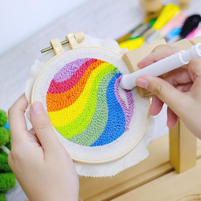 HAND U JOURNEY 3Pcs Embroidery Punch Needle Coasters Kit, Original Design with 2.2mm Punch Tool, Threads and Hoop