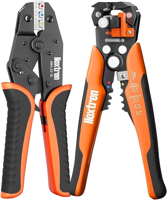 Noxtren Wire Stripper and Crimping Tool, AWG 24-10 Self-Adjusting Stripper Tool with AWG 22-10 Ratcheting Wire Terminal Crimper for Heat Shrink Wire Connectors