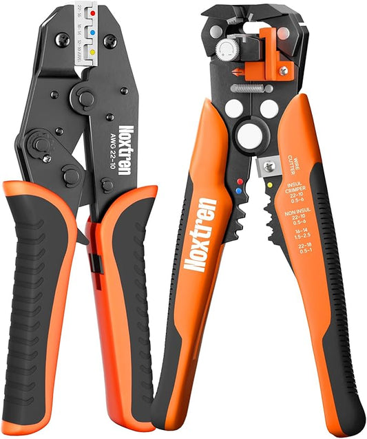 Noxtren Wire Stripper and Crimping Tool, AWG 24-10 Self-Adjusting Stripper Tool with AWG 22-10 Ratcheting Wire Terminal Crimper for Heat Shrink Wire Connectors
