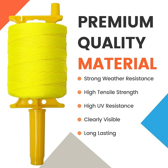 MERIANE 1000FT Mason Line w/Reloadable Line Reel, 18# Braided Twine String for Masonry Job, Level Lines in Construction, Gardening, Fluorescent Yellow