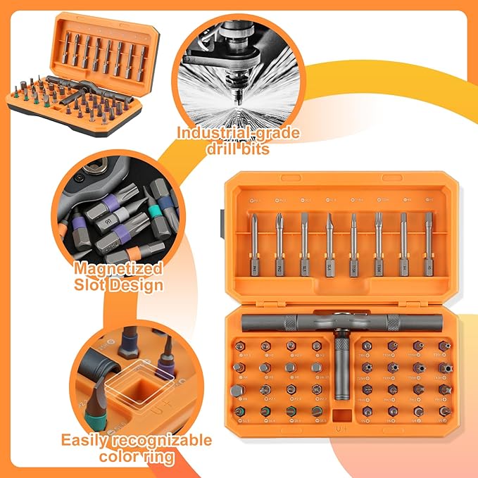 42 in 1 Ratchet Screwdriver Set, Magnetic Screwdriver Set with Detachable Ratchet Handle Portable Compact Repair Tool Kit for Furniture, Computer, Bicycle, Doorbell and DIY