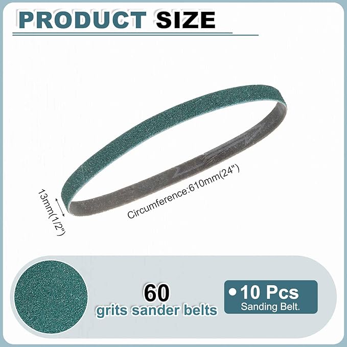 HARFINGTON 1/2 x 24 Inch Sanding Belts, 10 Pcs 60 Grit Zirconia Abrasive Belt Sander File Belt for Woodworking, Metal Polishing, Knife Sharpener