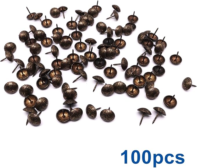 YuGtcen 100pcs Upholstery Tacks for Furniture, Decorative Nails Thumb Tacks Metal Upholstery Nails for Wood Pins Vintage Furniture Tack (16x20mm, Antique Bronze)