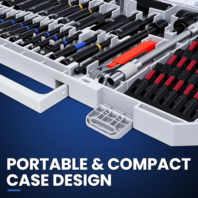86PCS Magnetic Impact Nut Driver&Bit Set,SAE&Metric,CR-MO Nut Drivers(32pcs),S2 Steel Bits(45pcs),Ratchet Wrench,3 Ball-Head Adapters,Quick-Release Bars,Universal Socket,Flexible Shaft,Angle Driver