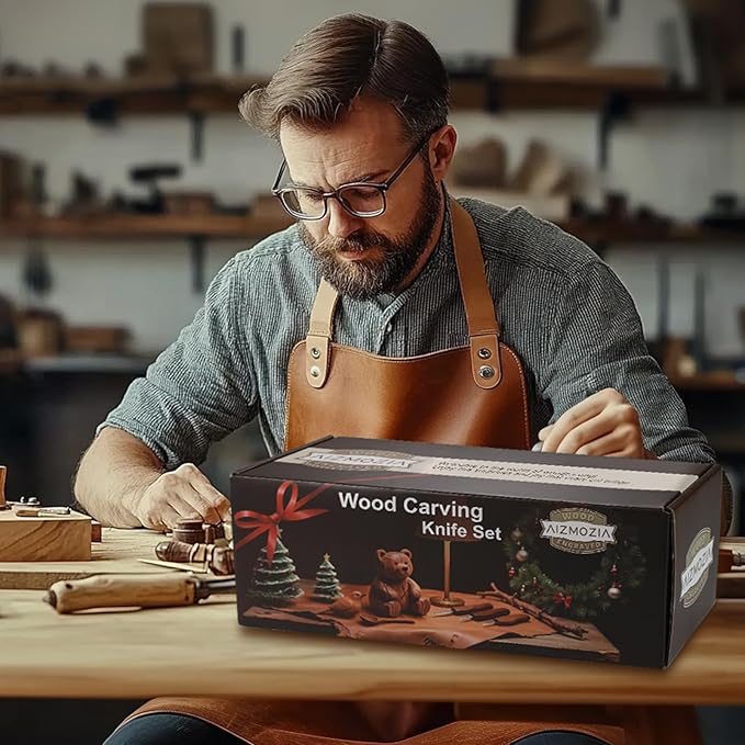 Wood Carving Kit for Beginners ??25pcs Whittling Knife Kit Wood Carving Tools with PU Leather Storage Bag, 10 Carving Knives, 6 Templates & Basswood for DIY Crafts