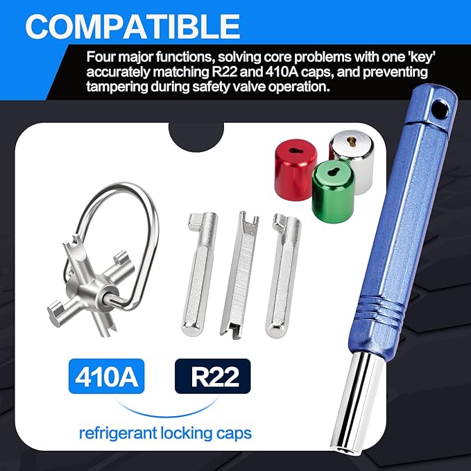 Universal Refrigerant Locking Cap Key 2 Pack ??HVAC Tool Kit for AC Service, Removal & Installation of Refrigerant Locking Caps, Compatible with 410A and R22