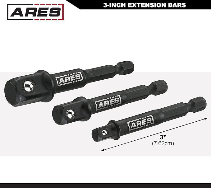 ARES 28000 - Impact 3-Inch Extension and Socket Adapter Set - Includes 3-Inch Extensions in 1/4-Inch Drive, 3/8-Inch Drive, and 1/2-Inch Drive, 2 Adapters, and 2 Reducers …