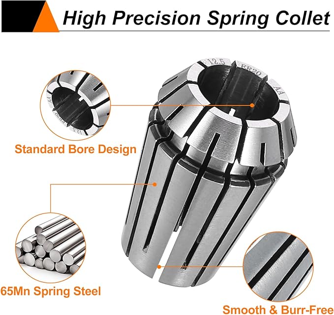 HARFINGTON Spring Collet Chuck ER20 12.5mm 65Mn Spring Steel Precision Router Collets for CNC Engraving Milling Lathe Tool