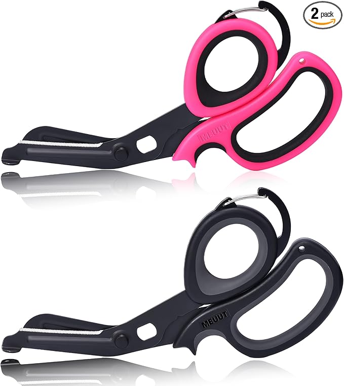 MEUUT 2 Pack Medical Scissors Trauma Shears with Carabiner design, 7.5" Fluoride Coated Non-stick Blades Bandage Scissor for Nurses, EMT, Household, outdoors