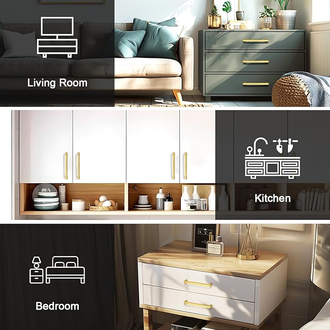 Probrico Modern Cabinet Pulls Gold Cabinet Handles Square Drawer Pulls, 7-1/2 Inch Brushed Brass Kitchen Door Cupboard Cabinet Handles, 192mm Hole Centers Drawer Hardware Handles 5 Pack