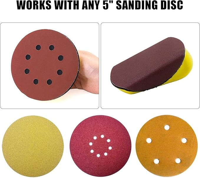 VIBRATITE 5 Inch Hook and Loop Round & Mouse Hand Sanding Block, Ideal for Woodworking, Furniture Restoration, Home and Automotive Body,Sanding Pad Hook Backing Plate for Sanders or Polishers,2PCS
