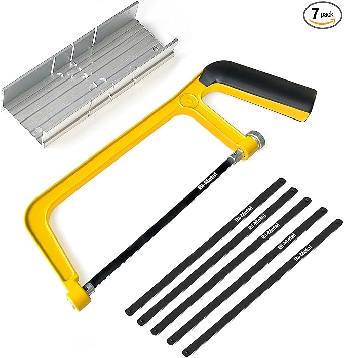 6-inch Mini Hacksaw and Miter Block Set - 150 mm Cutting Hand Saw with 5Pc Bi-metal Blades