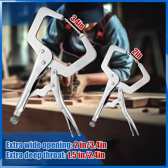 Yexiya 8 Pcs 11 Inch 6 Inch Locking C Clamp Locking Pliers Adjustable Welding Clamp Heavy Duty Alloy Steel with Regular Tip for Woodworking Shop Home Farm