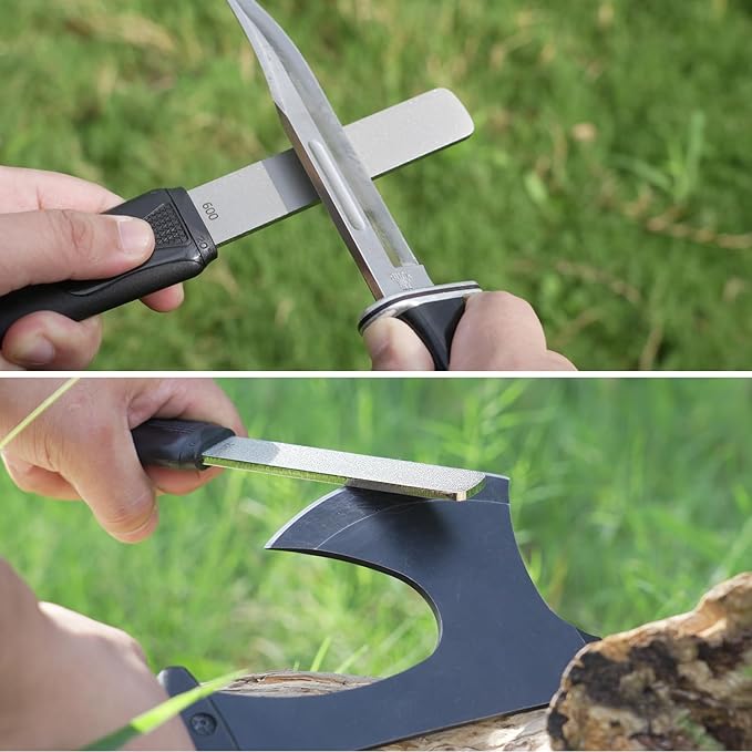 SHARPAL 120N Dual-Grit Diamond Sharpening Stone File with Angle Guide, 220/600 Grit Tool Sharpener for Lawn Mower Blades, Axes, Hatchets, Machetes, Hedge Shears, Knives, Chisels & Drills