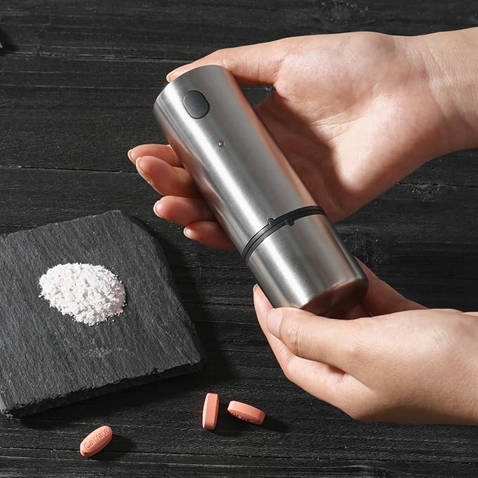 Remedic Cordless, Electric Pill Crusher & Grinder ??Compact Stainless Steel Tablet Pulverizer ??Rechargeable & Portable ??One-Touch Operation ??Fine Powder for Seniors, Pets, Kids ??Herb Grinder