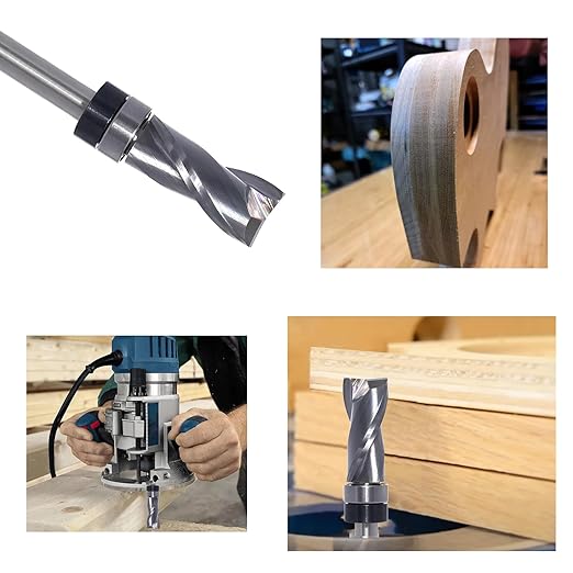 Up-Cut Top Bearing Flush Trim Router Bit 1/4 Shank - 1/2" Cutting Dia, 1-1/8" Cut Height, Carbide Spiral Pattern Template Flush Cut Router Bit, for Wood Trimming