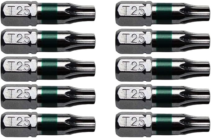 T25 Torx/Star Driver Bit - Color Coded T25 x 1" Torx/Star Drive Bit for Screws and Fasteners - 10 Pack